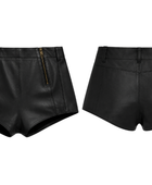 Women’s Leather Zipper Mini Shorts Black | B2B Low MOQ