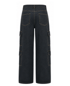 Custom Wide-Leg Cargo Pants Black Contrast Stitch B2B