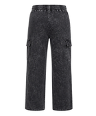 Custom Black Acid Wash Drawstring Cargo Pants Wholesale
