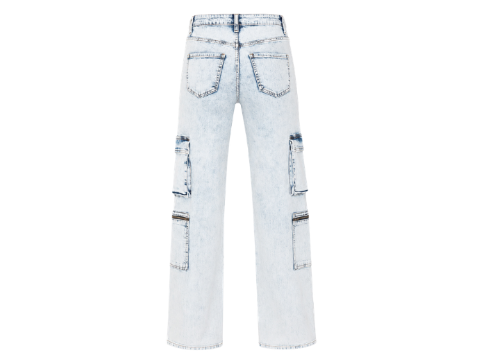 B2B Light Blue Acid Wash Denim Cargo Pants Low MOQ Manufacturer