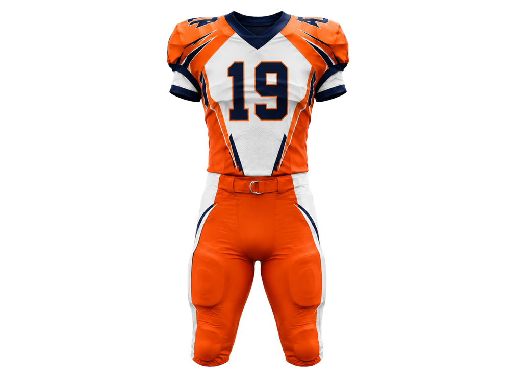 Wholesale Orange and White American Football Uniform Set – Polyester front design preview