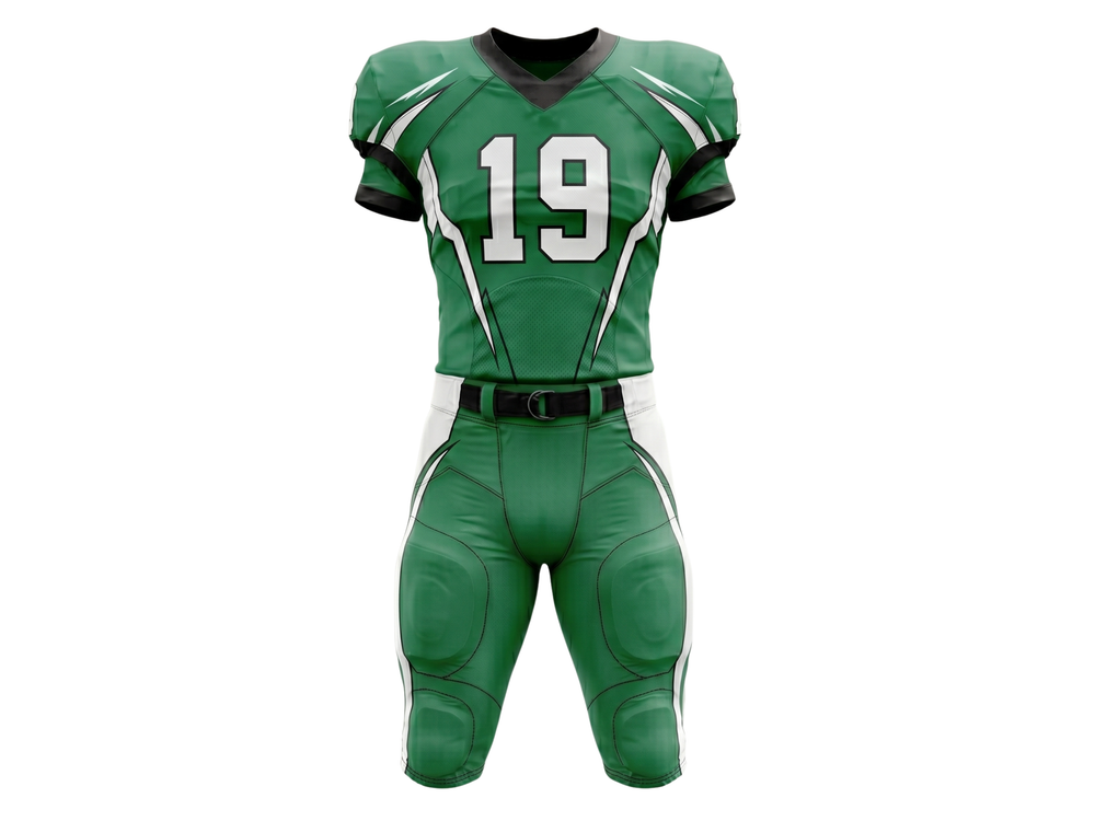 Wholesale Green and White American Football Uniform Set – Polyester Teamwear front design preview