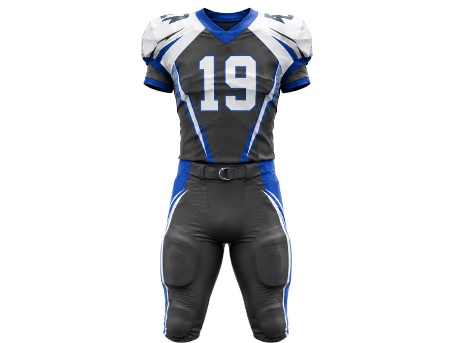 Wholesale Black and Royal Blue American Football Uniform Set – Polyester design preview