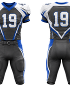 Wholesale Black and Royal Blue American Football Uniform Set – Polyester