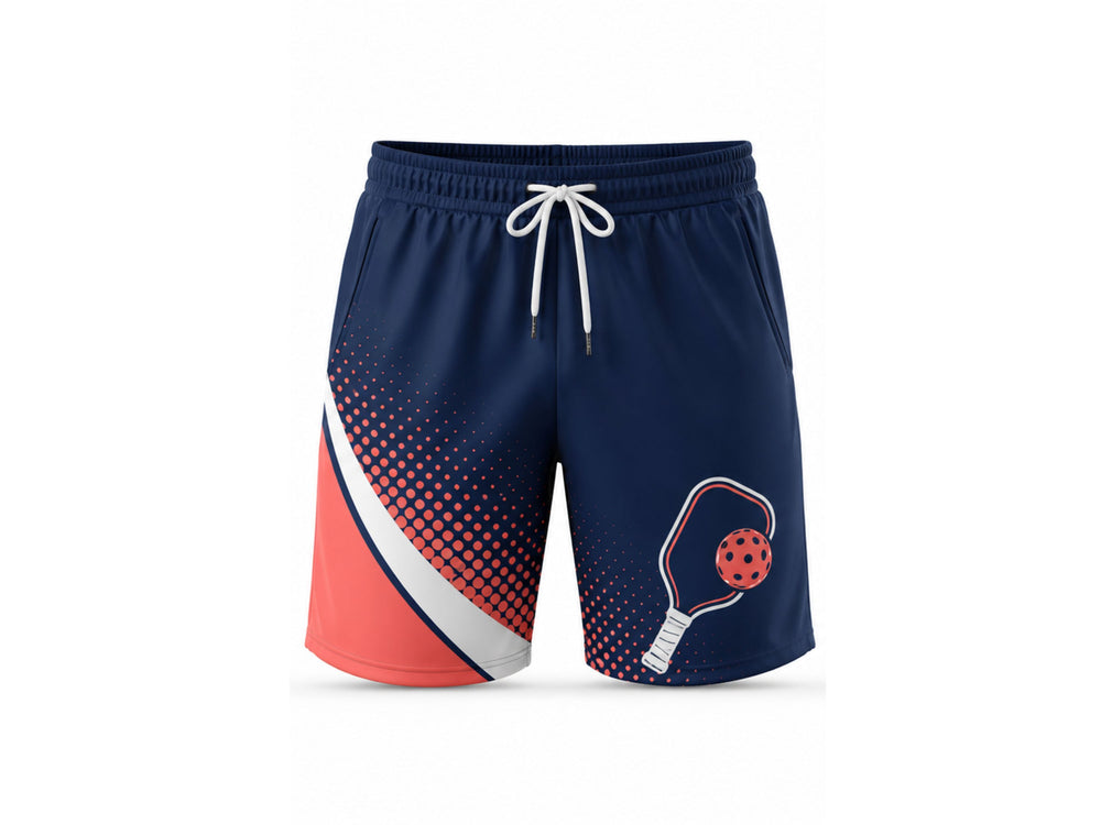 Custom Pickleball Shorts | Wholesale Pickleball Team Shorts | Navy Coral White | Apparels Bridge front design preview