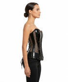 Black PVC Mesh Overbust Corset Wholesale | Semi Sheer Gothic Bustier Manufacturer
