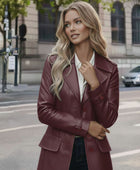 Women’s Burgundy Lambskin Leather Coat Wholesale Custom Private Label Leather Outerwear Manufacturer