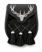 Bovine Leather Semi Dress Sporran Black with Stag Motif | B2B Low MOQ