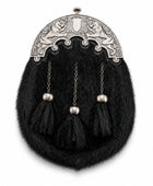 Bovine Hair Dress Sporran Black with Ornamental Silver Cantle | B2B Low MOQ