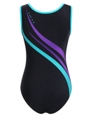 Custom Training Gymnastics Leotard | Wholesale Gym Team Leotard | Black Teal Purple | Apparels Bridge