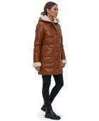 Women’s Brown Sheepskin Puffer Coat Wholesale Custom Private Label Leather Outerwear Manufacturer