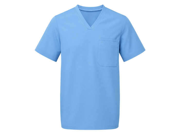Short Sleeve V-Neck Hospitality Tunic Light Blue | B2B Low MOQ Hospitality Workwear Manufacturer front design preview