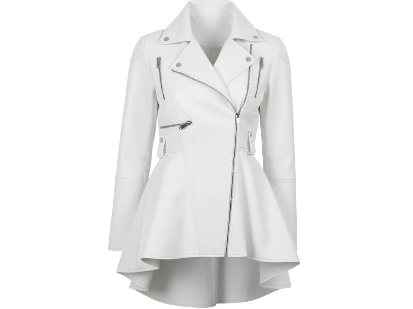 Women’s White Lambskin Leather Peplum Jacket Wholesale Custom Private Label Outerwear Manufacturer