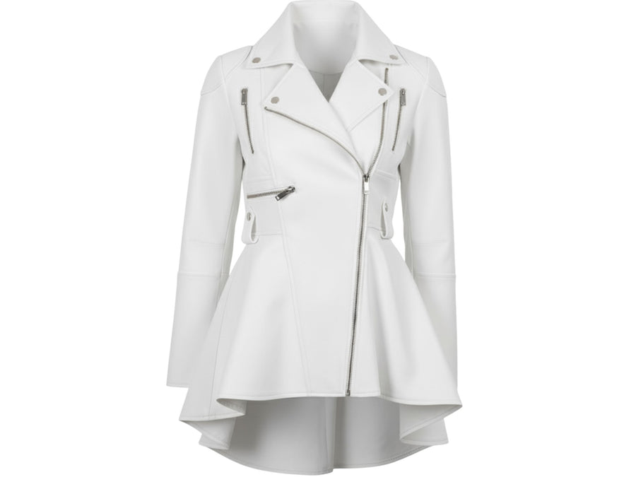 Women’s White Lambskin Leather Peplum Jacket Wholesale Custom Private Label Outerwear Manufacturer design preview