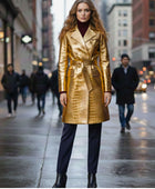 Women’s Gold Cowhide Leather Trench Coat Wholesale Custom Private Label Outerwear Manufacturer