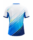 Custom Badminton Jersey – White/Blue/Yellow Team Shirt, Wholesale, Low MOQ, Bulk Sportswear