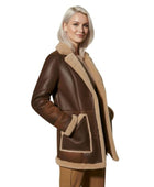 Brown Sheepskin Rancher Coat Wholesale | Women’s Faux Shearling Winter Jacket Manufacturer
