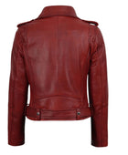 Women’s Red Lambskin Leather Biker Jacket Wholesale Custom Private Label Outerwear Manufacturer