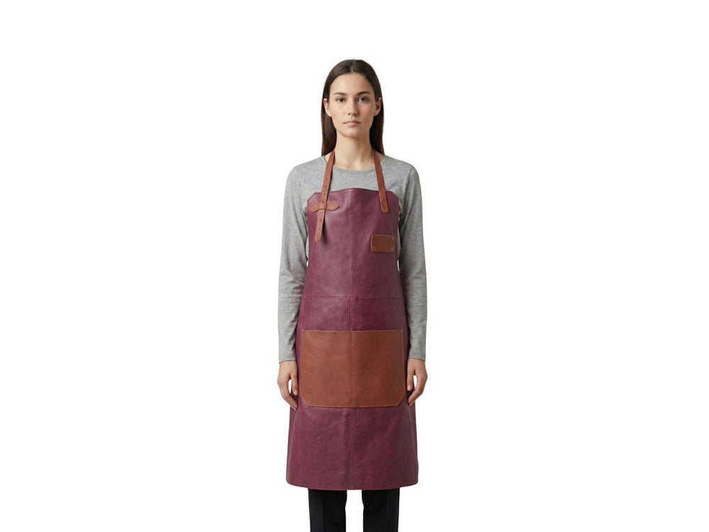 Women’s Genuine Leather Apron Cooking BBQ Grill Chef Apron for Women front design preview