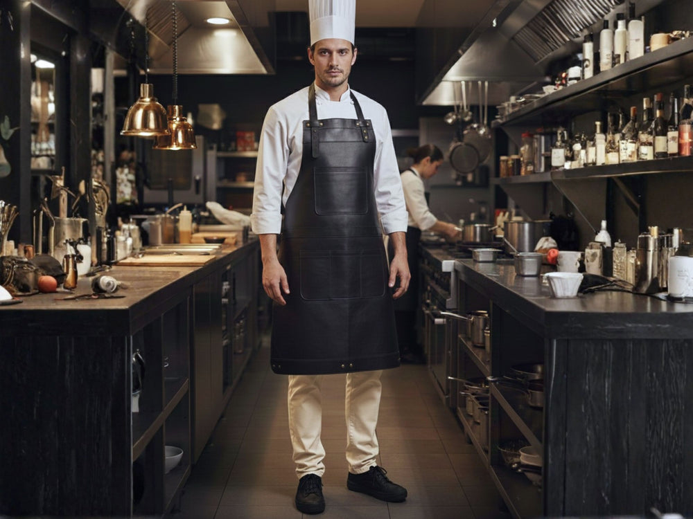 Personalized Leather Apron for Men Genuine Leather BBQ Cooking Chef Apron front design preview