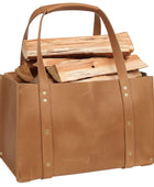 Leather Firewood Carrier Wholesale | Buffalo Leather Log Carrier Tote Bag Fireplace Gift Manufacturer