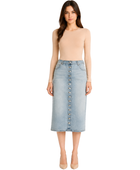 Custom Women’s Button-Front Denim Midi Skirt for Private Labels