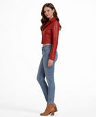 Women’s Red Cropped Lambskin Leather Blazer Jacket Wholesale Custom Private Label Manufacturer