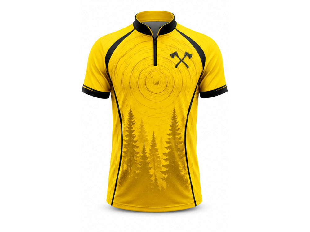 Sublimated Axe Throwing Jersey Yellow Black Custom Team Shirt | B2B Low MOQ front design preview