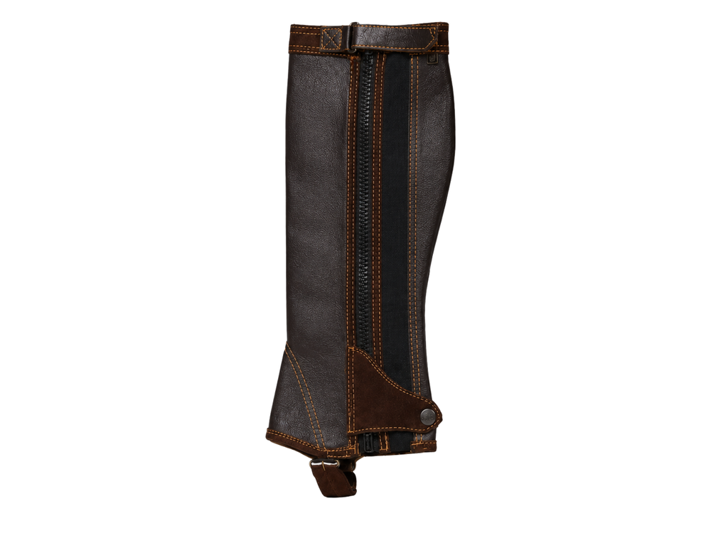 Custom Dark Brown Leather Riding Chap Hunting B2B front design preview