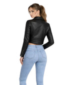 Women’s Black Cropped Lambskin Moto Jacket Wholesale Custom Private Label Leather Outerwear Manufacturer