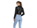 Women’s Black Cropped Lambskin Moto Jacket Wholesale Custom Private Label Leather Outerwear Manufacturer