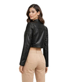 Women’s Black Cropped Real Leather Biker Jacket Wholesale Custom Private Label Manufacturer