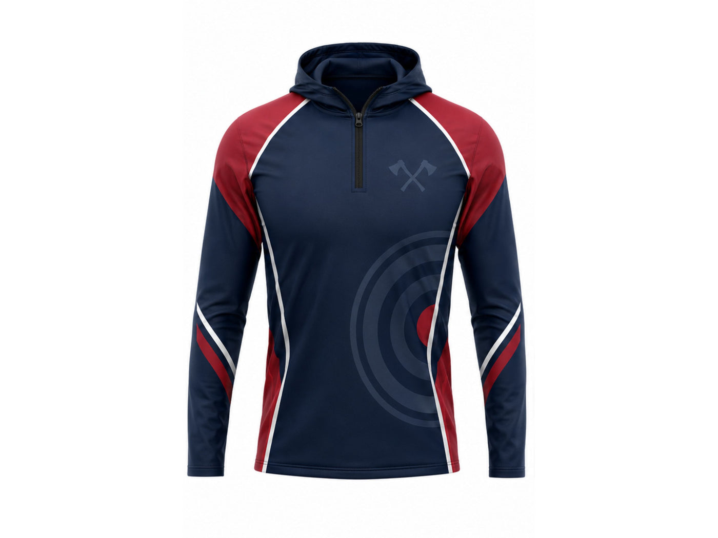 Custom Navy Red Sublimated Axe Throwing Hoodie – Wholesale Team Apparel