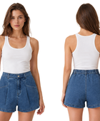 Custom Women’s Soft Denim Pleated Blue Shorts B2B