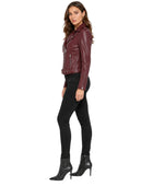 Women’s Deep Burgundy Lambskin Leather Biker Jacket Wholesale Custom Private Label Manufacturer