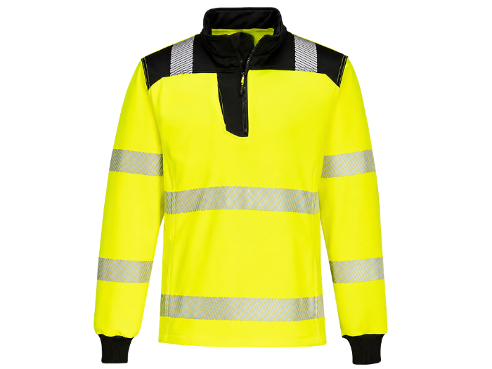 Railway Reflective Quarter-Zip Sweatshirt Fluorescent Yellow and Black | B2B Low MOQ Railway Workwear Manufacturer front design preview