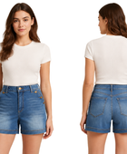 Custom Women’s High Waisted Sailor Blue Denim Shorts B2B