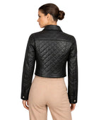 Women’s Black Quilted Lambskin Leather Cropped Jacket Wholesale Custom Private Label Manufacturer