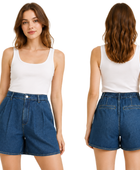 Custom Women’s Pleated Dark Blue Denim Shorts B2B