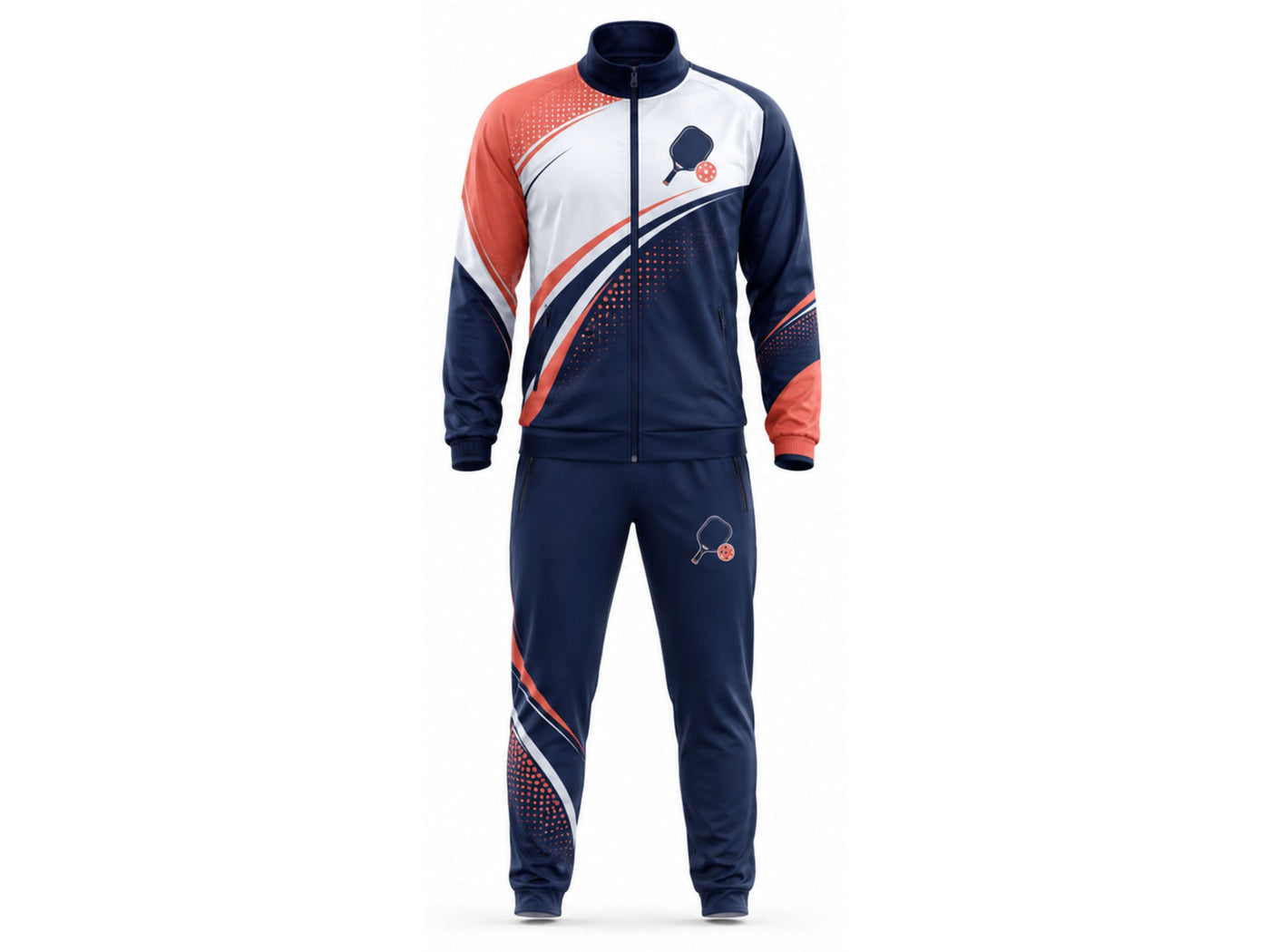 Custom Pickleball Warm-Up Set | Wholesale Pickleball Team Jacket and Pants | Navy Coral White | Apparels Bridge