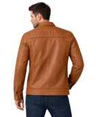 Men’s Cognac Lambskin Leather Cafe Racer Jacket Wholesale Custom Private Label Manufacturer