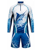 Custom Fishing Uniform Set | Wholesale Fishing Team Jersey and Pants | White Blue Marlin | Apparels Bridge
