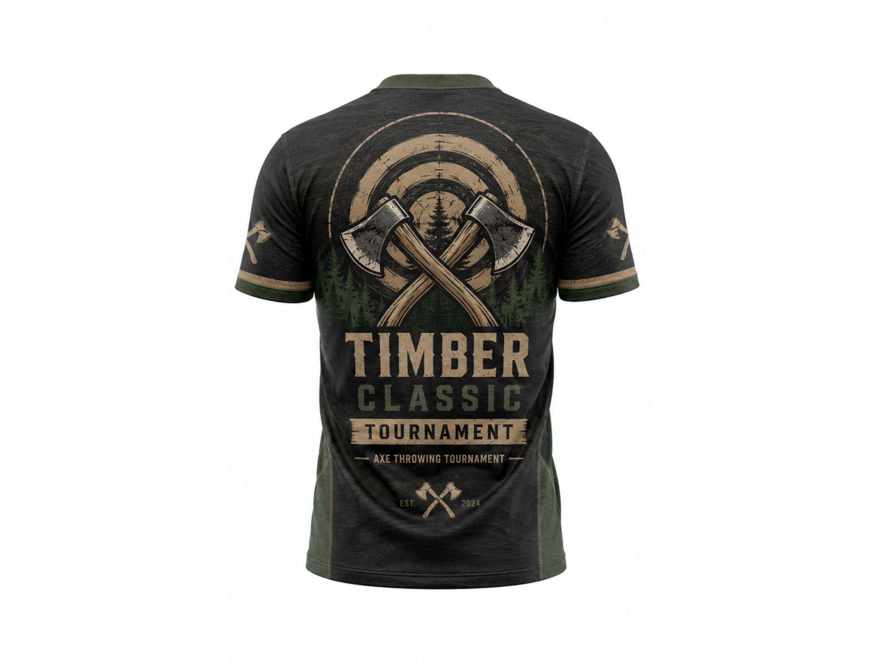 Custom Axe Throwing Tournament Shirt – Dark Green Timber Classic Teamwear for Wholesale Buyers