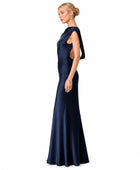Wholesale Navy Satin Prom Dress, Custom Fitted Bateau Neck Formal Gown Manufacturer for Boutique Private Label Brands