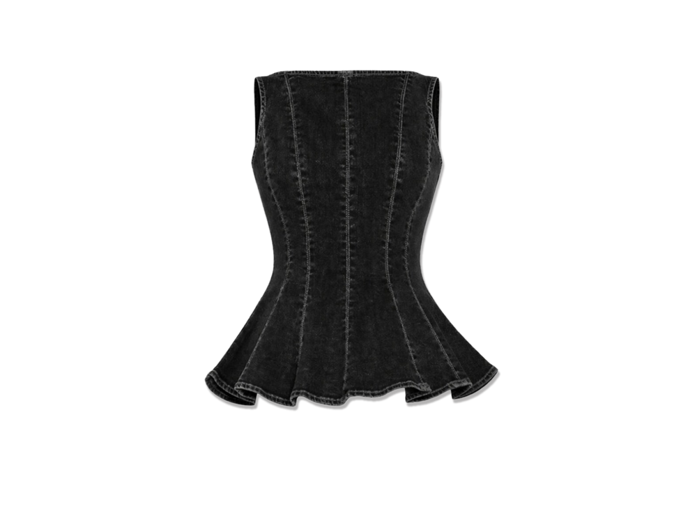 Wholesale Custom Black Denim Peplum Top Manufacturer Private Label Corset Style Top front design preview