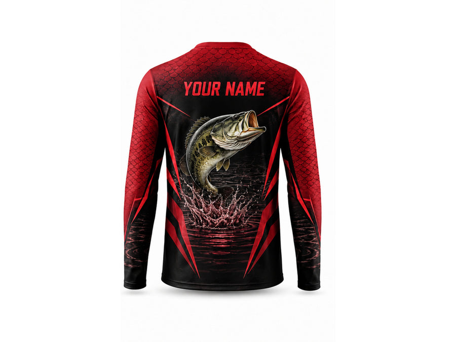 Custom Fishing Shirt | Wholesale Fishing Team Long Sleeve Shirt | Black Red Bass | Apparels Bridge design preview