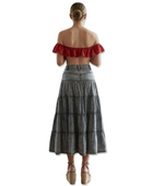 Wholesale Custom Acid Wash Denim Midi Skirt Manufacturer Private Label Tiered Cotton Skirt