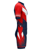 Custom Cycling Skin Suit | Wholesale Aero Race Suit | Red Navy White | Apparels Bridge