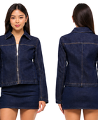 Custom Women’s Dark Indigo Zip Front Denim Jacket B2B