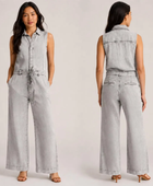 Wholesale Custom Light Grey Denim Jumpsuit Manufacturer Private Label Wide Leg Coverall